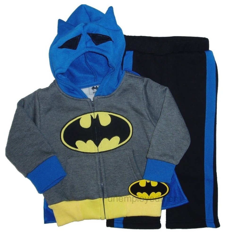 Batman 2 pc Outfit Cape Jacket Pants Set Boys Hoodie Sweat Suit Long Trousers
